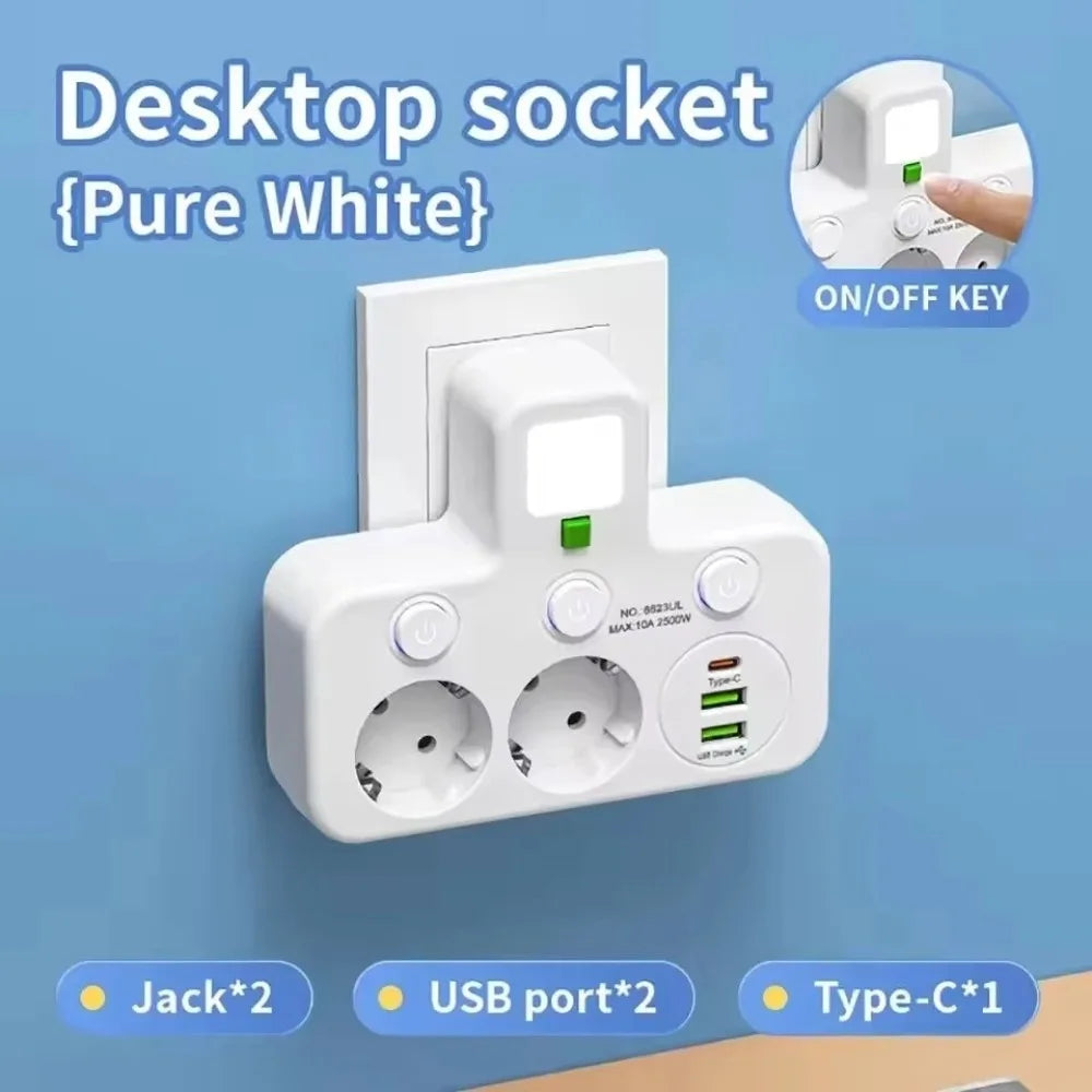 EU Wall Socket 2–5 Plugs with USB Type-C Ports | 2500W