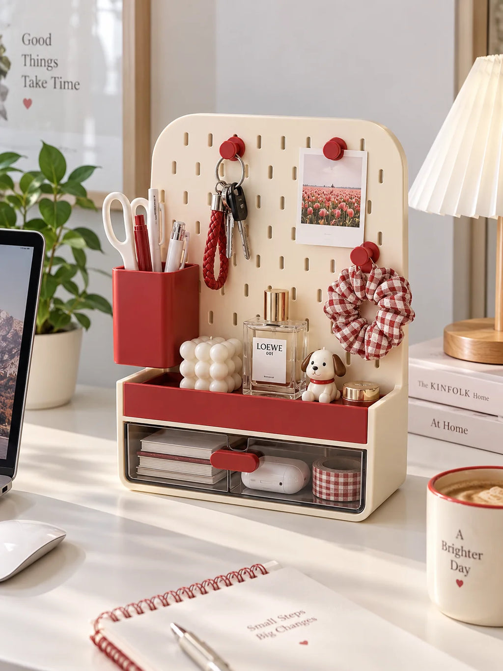 Desktop Pegboard Organizer with Drawer & Pen Holder