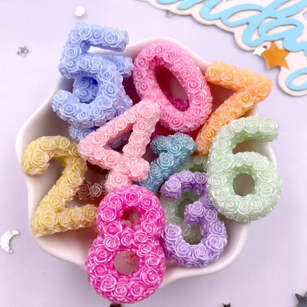 Resin Rose Number Figurines 0–9 | DIY Craft Flat Back Set