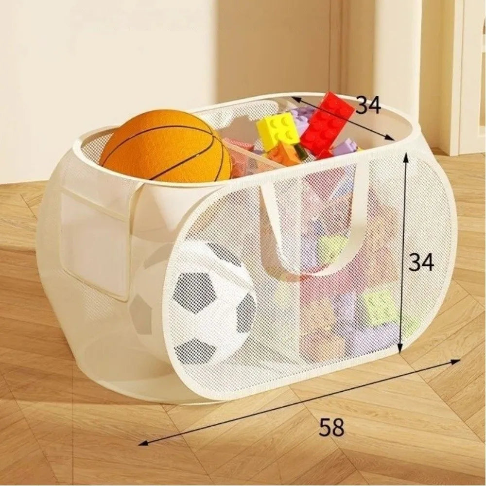Large Fabric Storage Basket with Side Pocket & Handle