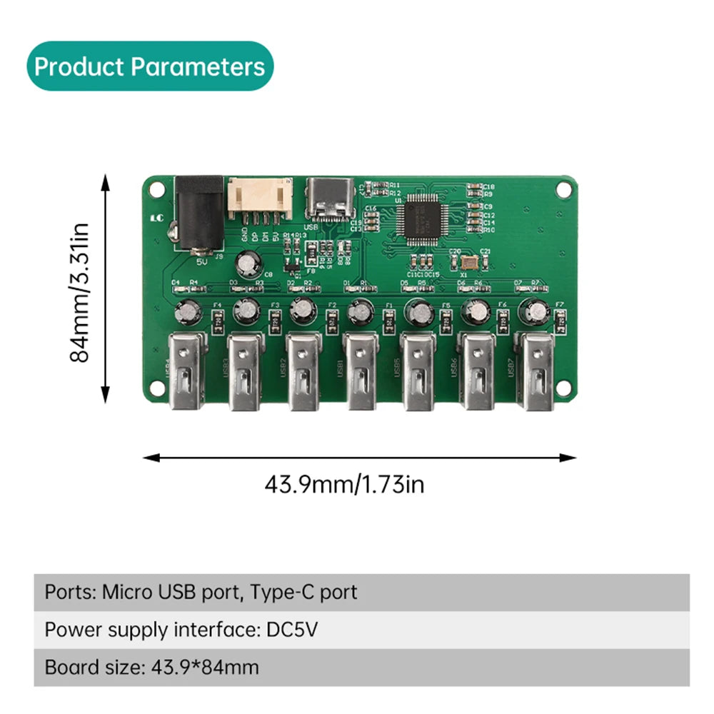 USB 2.0 Hub Module – 1 to 7 Port Expansion (Micro USB/Type-C)