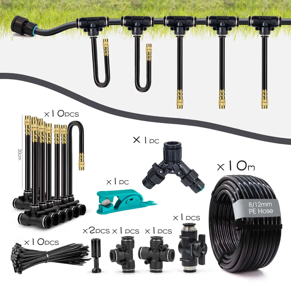 Garden Misting Cooling System Kit – Flexible Adjustable Nozzles