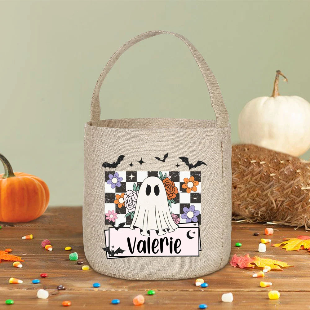 Personalized Halloween Trick or Treat Linen Bag & Bucket