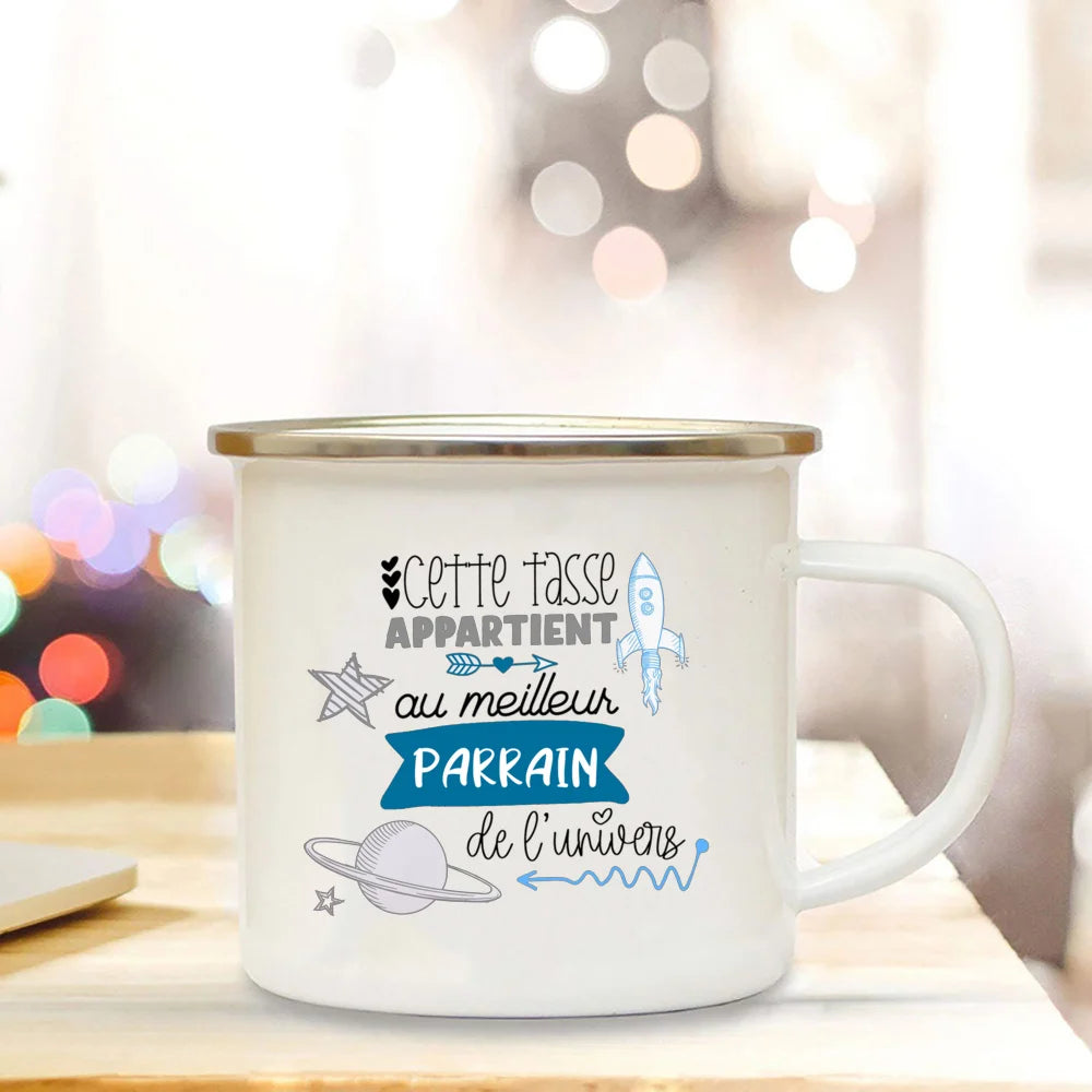 French Print Enamel Mug – Godfather & Godmother Gift