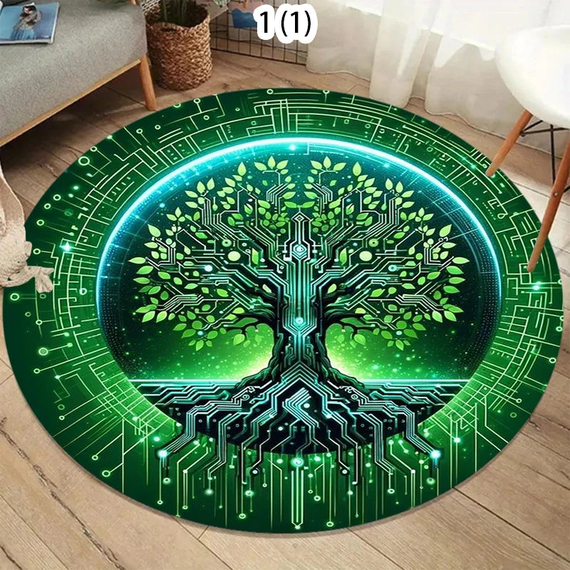 Vintage Tree of Life Round Rug – Non-Slip Decorative Mat