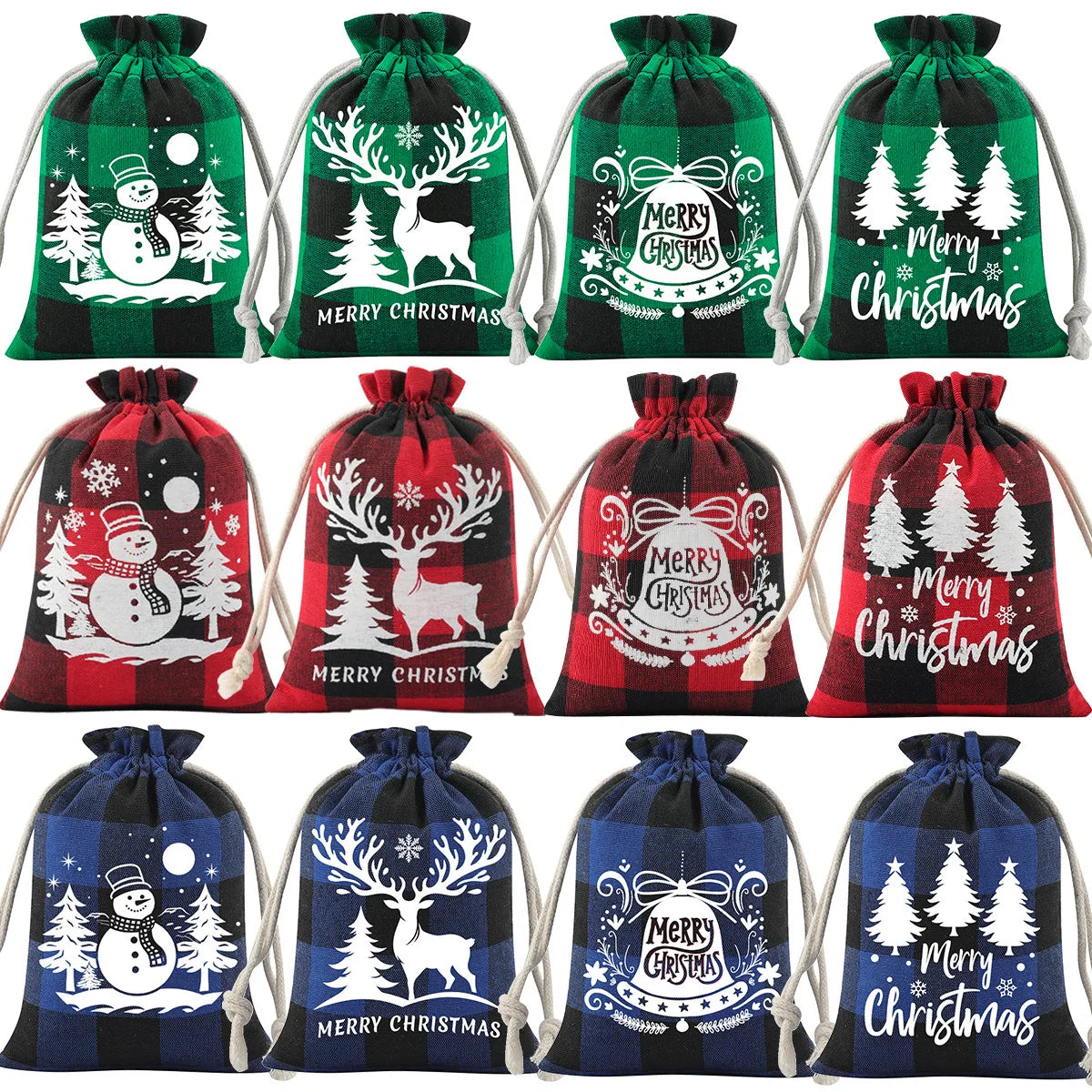 Christmas Plaid Drawstring Bag – Cotton Gift & Candy Bag