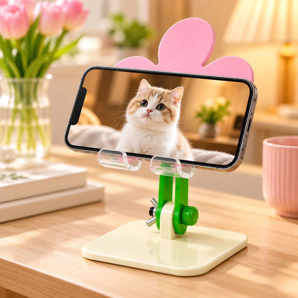 Cute Flower Phone Stand – Foldable Adjustable Desktop Holder