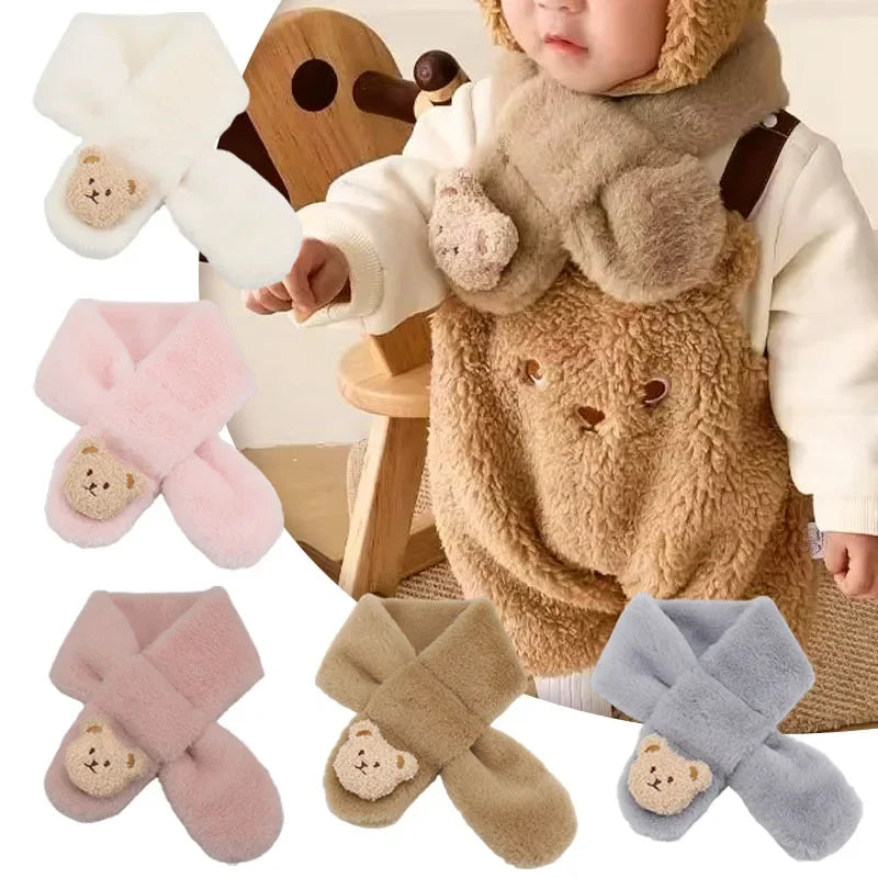 Kids Plush Cartoon Bear Scarf | Soft Faux Fur Baby Neckerchief