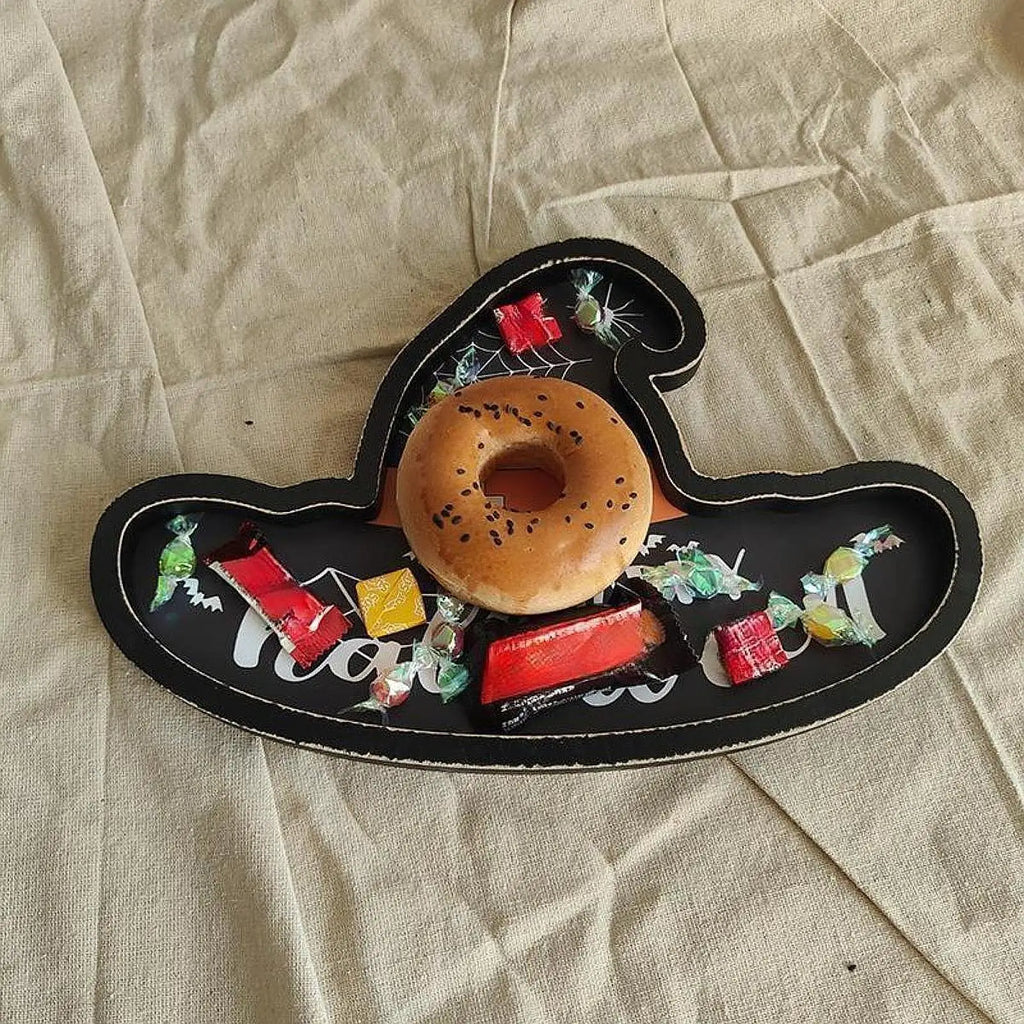 Halloween Witch Hat Wooden Serving Tray – Rustic Party Platter