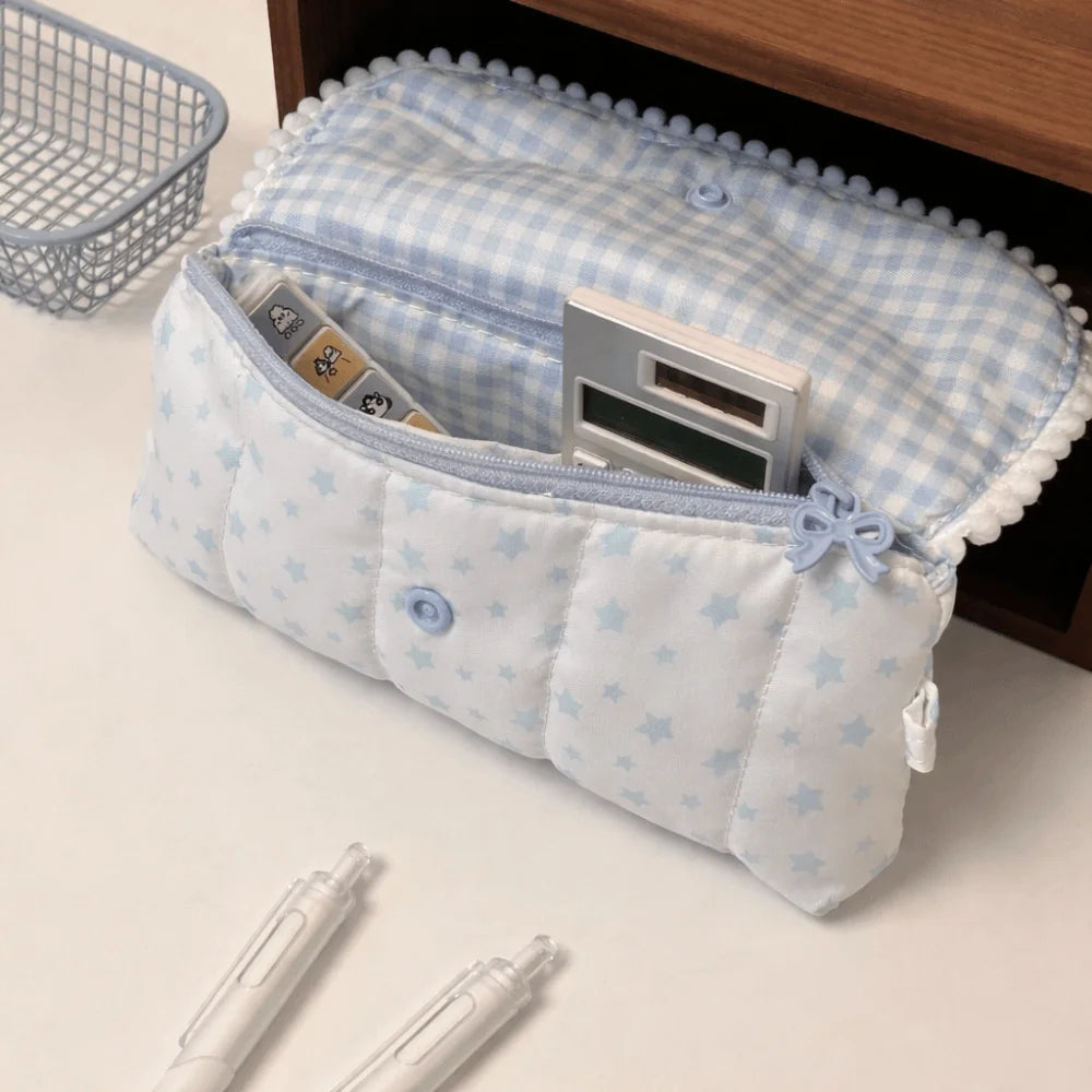 Quilted Bunny Pencil Case – Flip-Top Pouch, Large Capacity