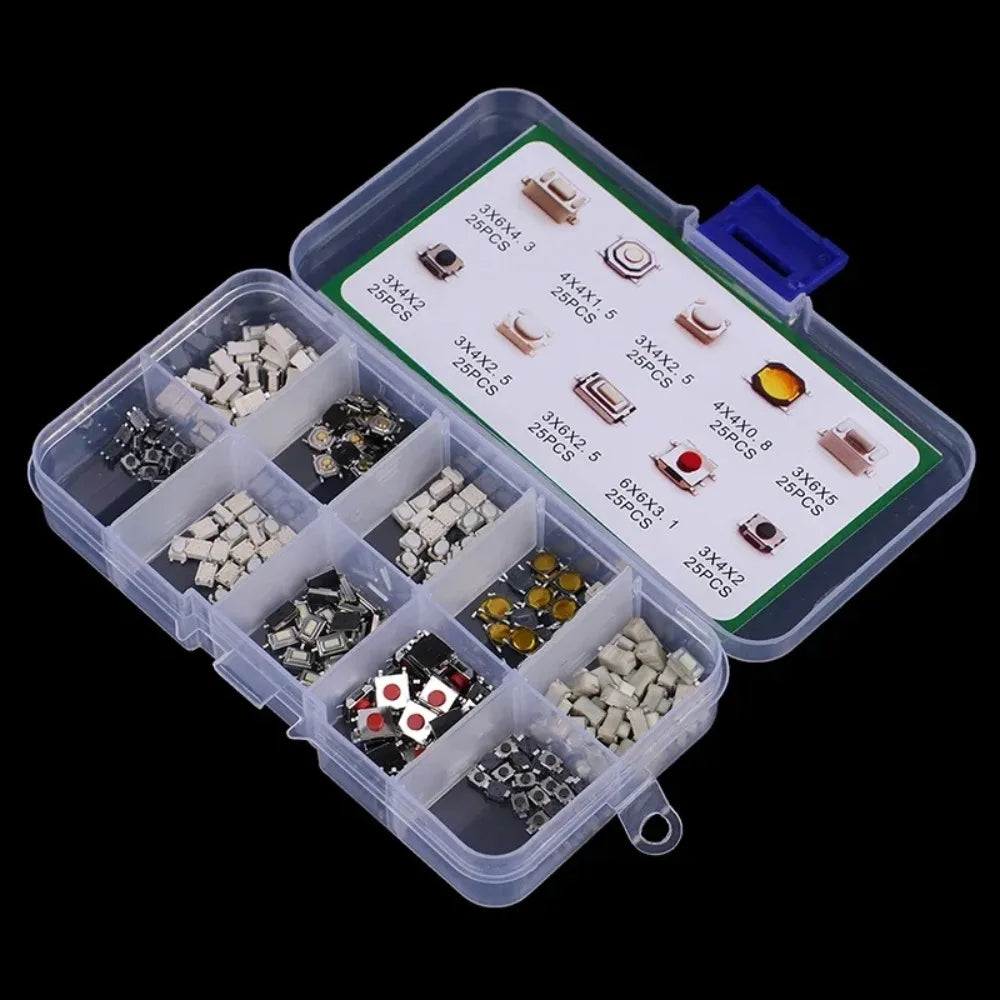 250-Piece Tactile Push Button Microswitch Set – 10 Types