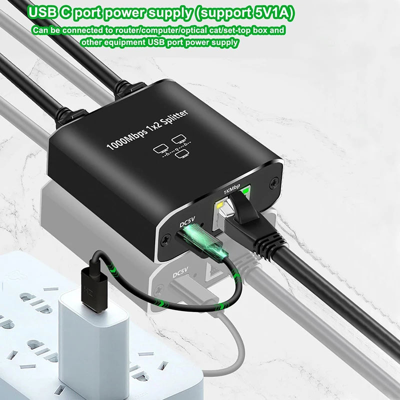 OULLX RJ45 Gigabit Ethernet Switch Hub 1 In 2/3 Out LAN