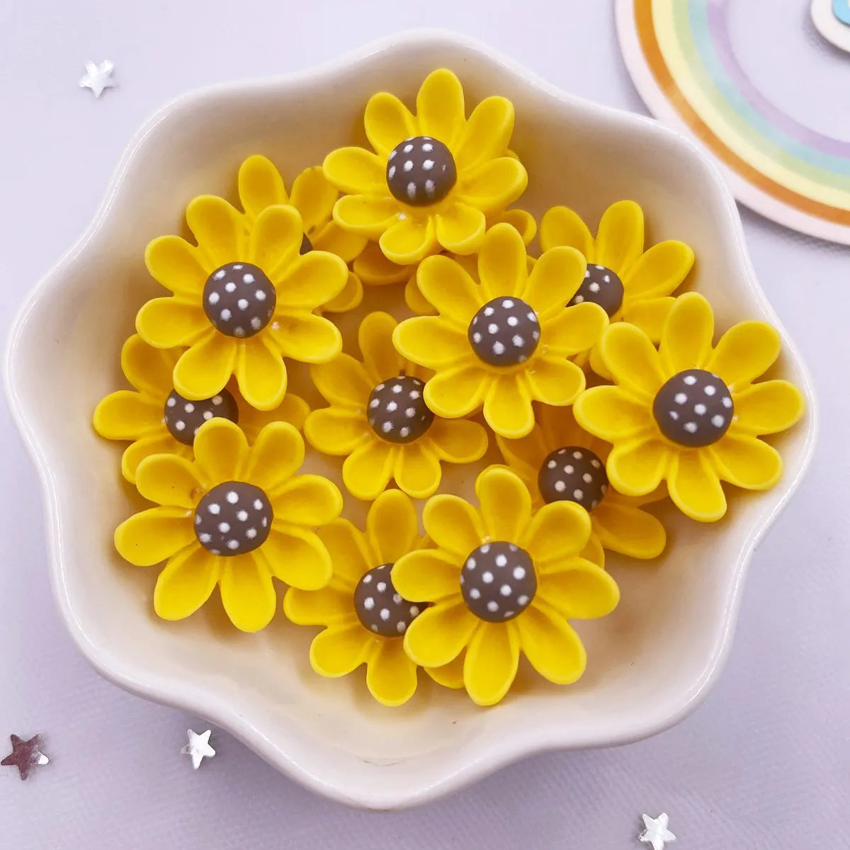 20mm Resin Yellow Flower Flatback Cabochons – 20PCS DIY Craft