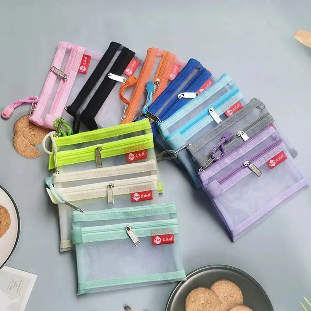 Double Layer Nylon Zipper Coin Pouch & Card Organizer Bag