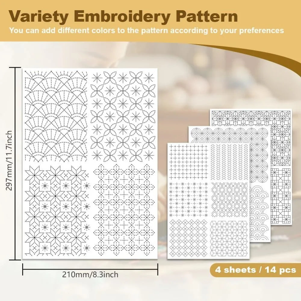 14-Pc Geometric Sashiko Water Soluble Embroidery Stabilizers