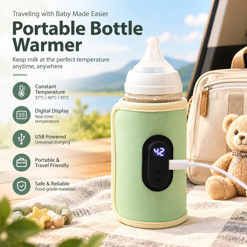 Portable USB Baby Bottle Warmer with Digital Display | Travel