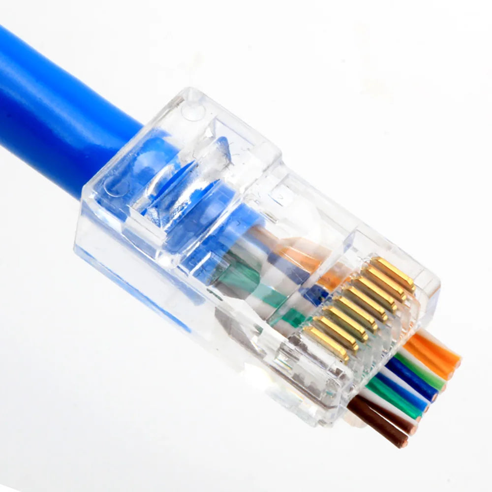 RJ45 Cat6 Pass-Through Connectors 6U Gold Plated 50/100 Pack