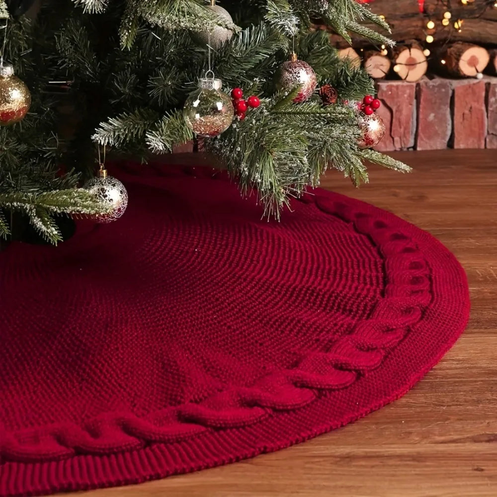 Vintage Red & White Christmas Tree Skirt | Thick Polyester