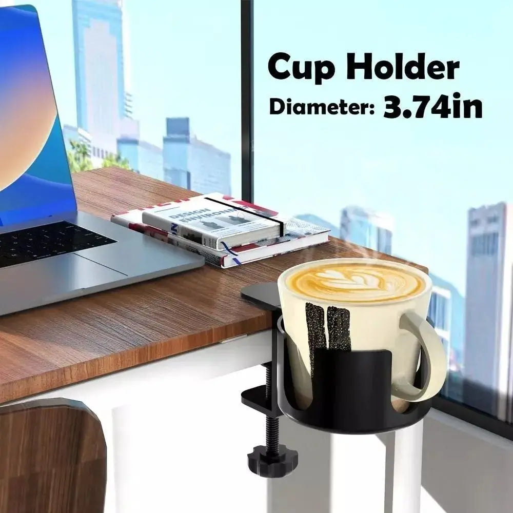 Punch-Free Desk Cup Holder Clamp – Adjustable Anti-Spill Mug Hold