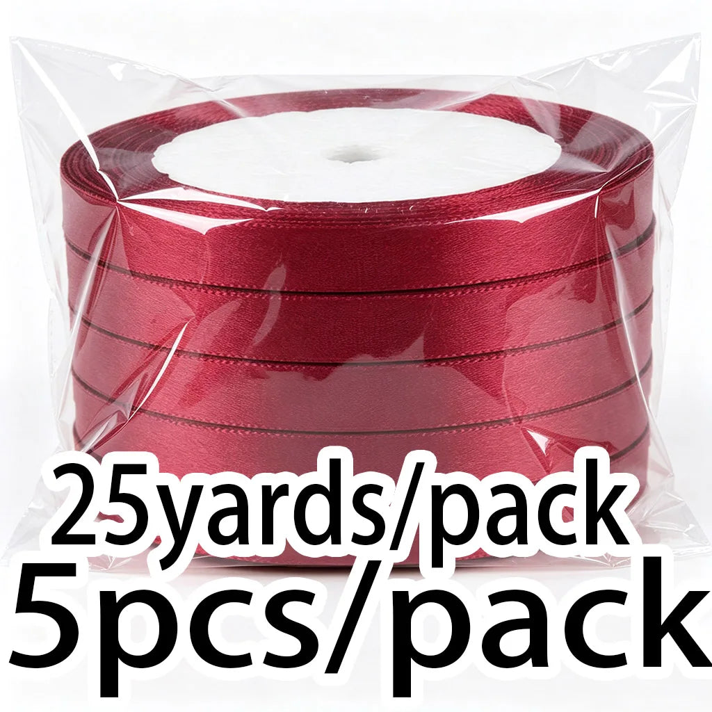 5-Pack Black Satin Ribbon 1/4" 6mm – 125 Yards Gift & Crafts