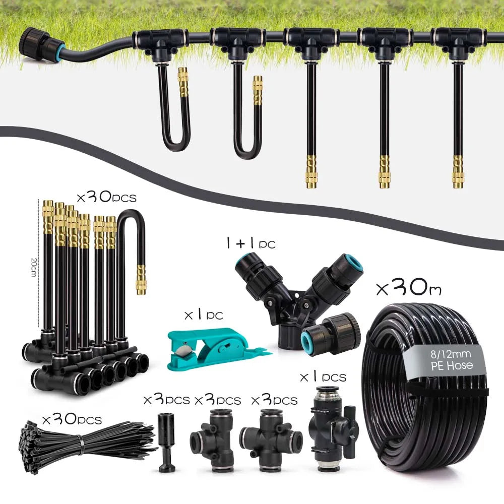 Garden Misting Cooling System Kit – Flexible Adjustable Nozzles