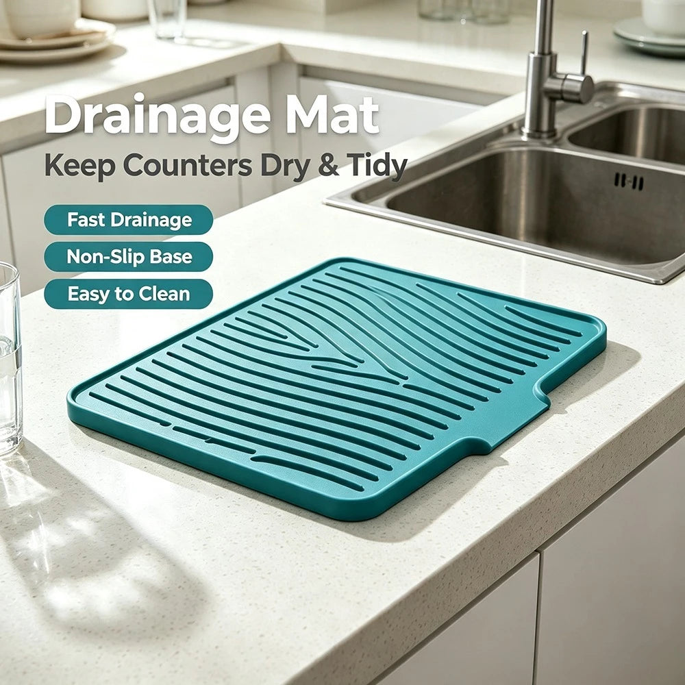 Silicone Dish Drying Mat – Food-Grade Sloped Drain Pad 40/50CM