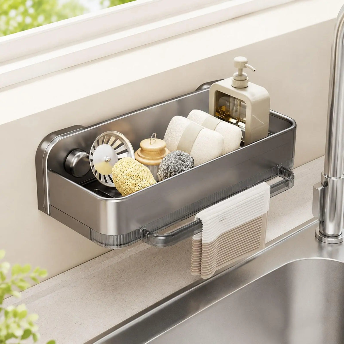 Wall Mounted Kitchen Sponge Holder with Draining Tray