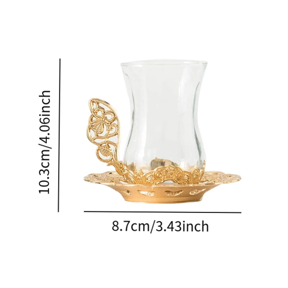 Flower Glass Tea Cup Set with Golden Saucer & Spoon