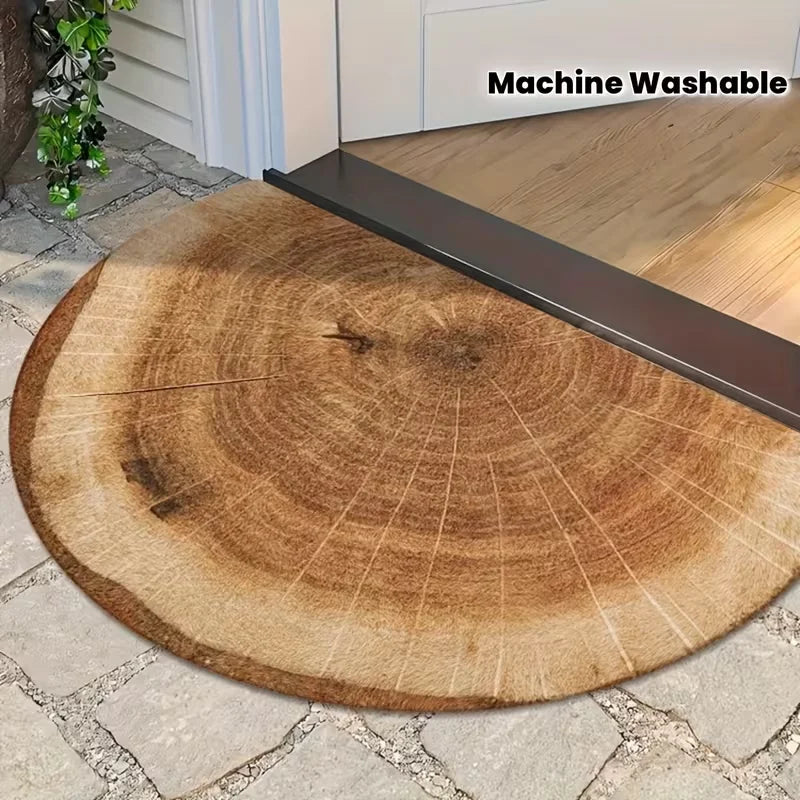 Distressed Timber Semi-Circle Doormat | Rustic Anti-Slip Rug