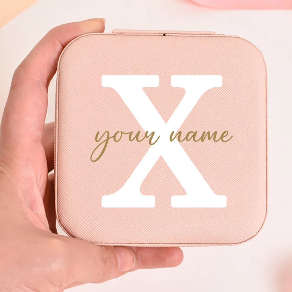 Personalized Faux Leather Jewelry Box – Custom Name & Initial