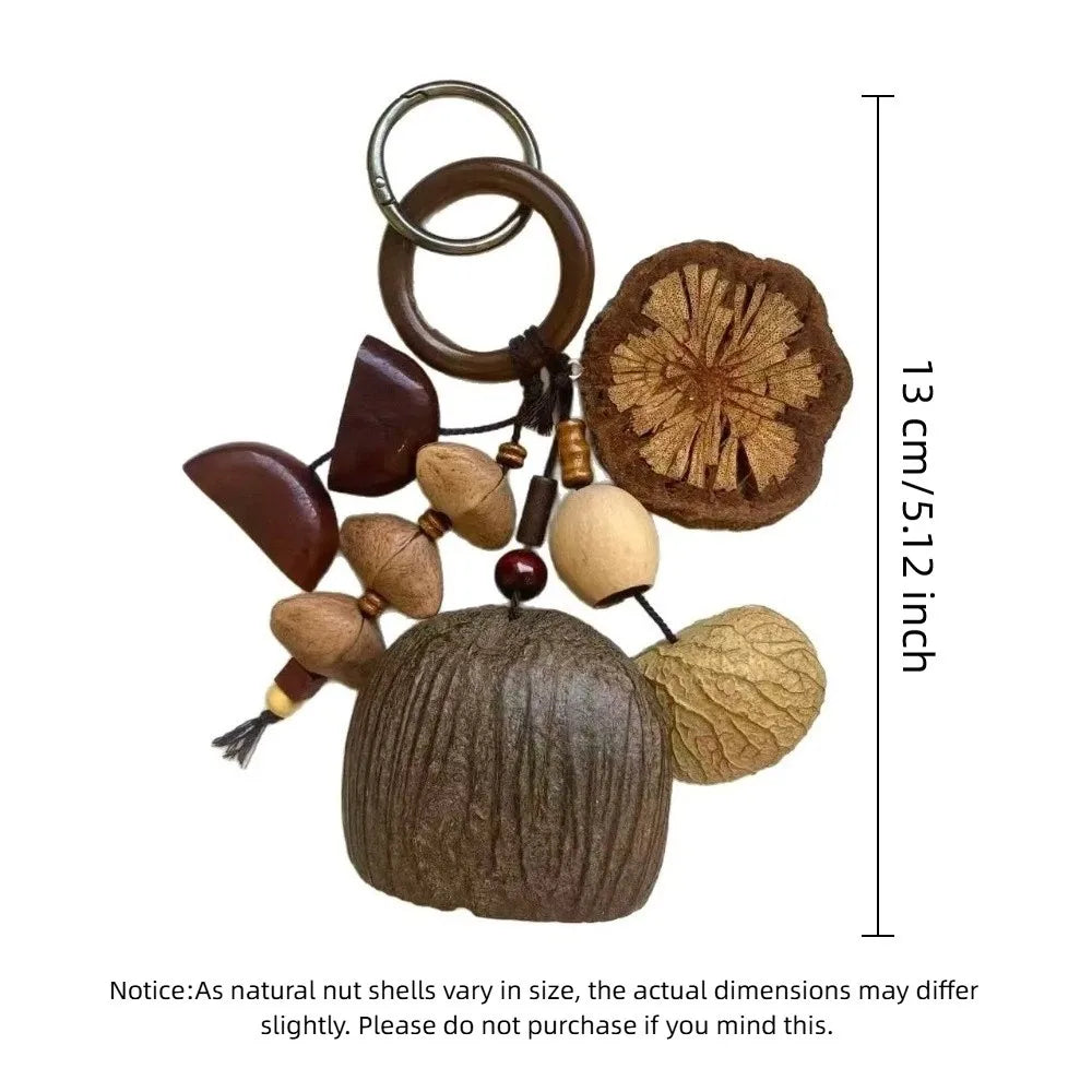 Handmade Natural Nut Shell Hanging Bell Pendant | 13cm