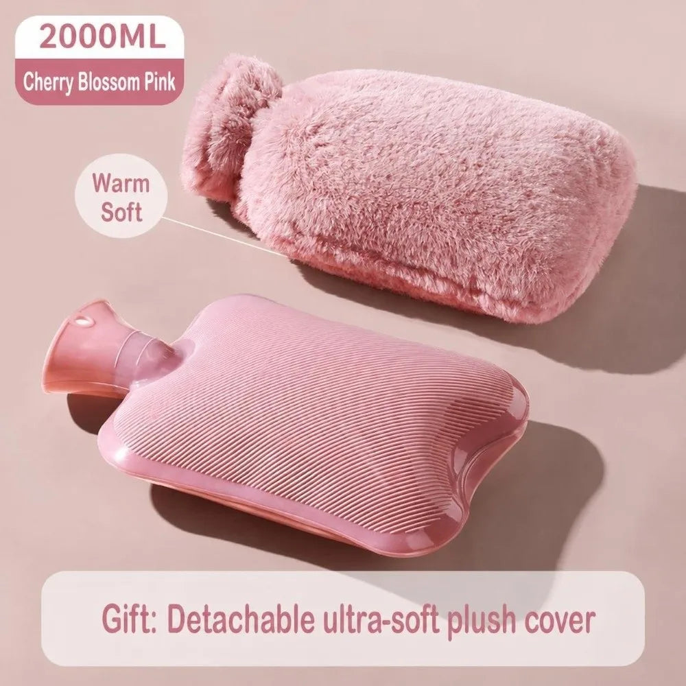 Hot Water Bottle 1000ml/2000ml with Faux Rabbit Fur Cover