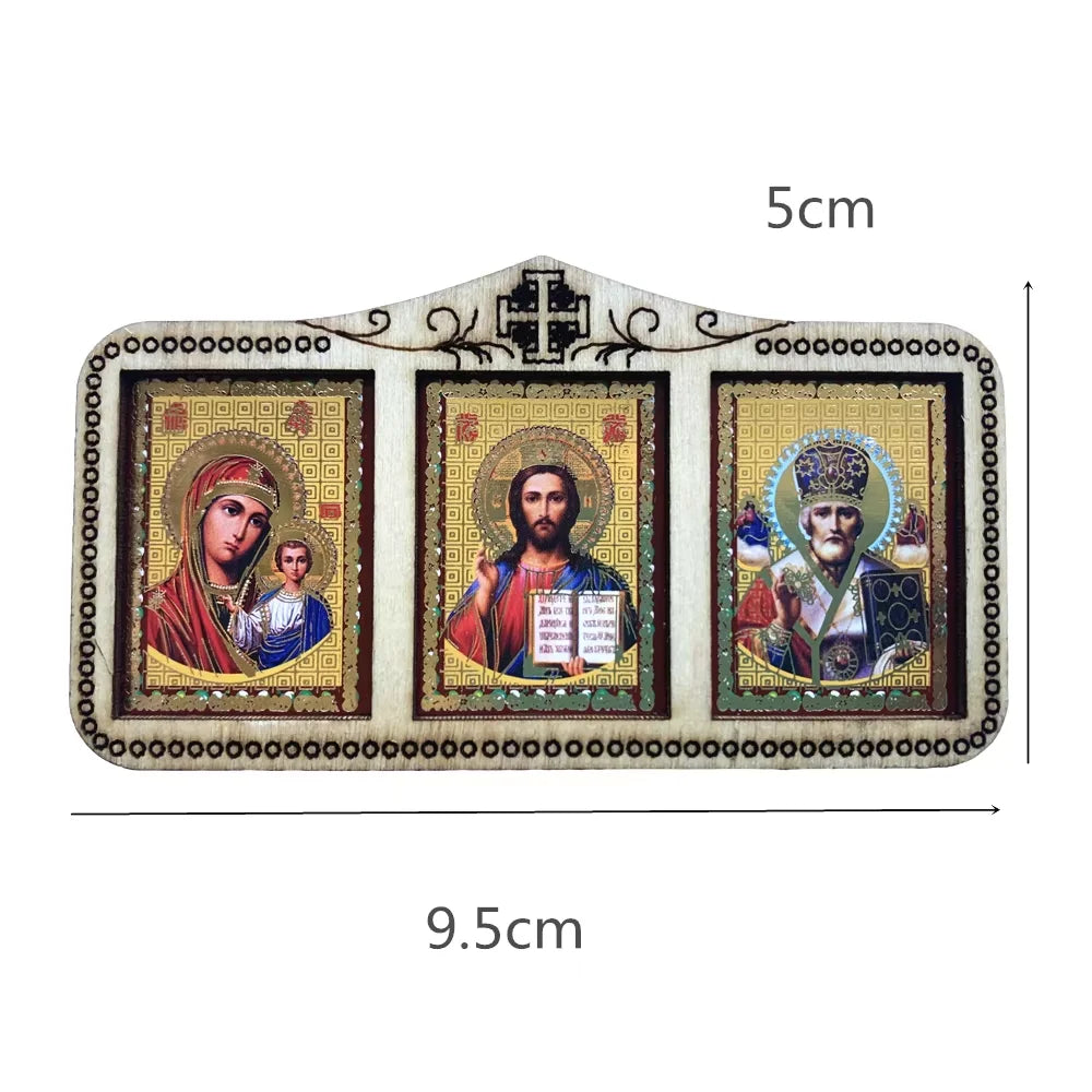 Orthodox Wood Icon Plaque – Jesus & Virgin Mary Decor