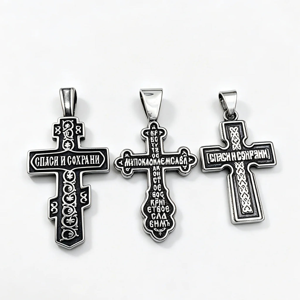 Gold Plated Russian Orthodox Cross Pendant Necklace