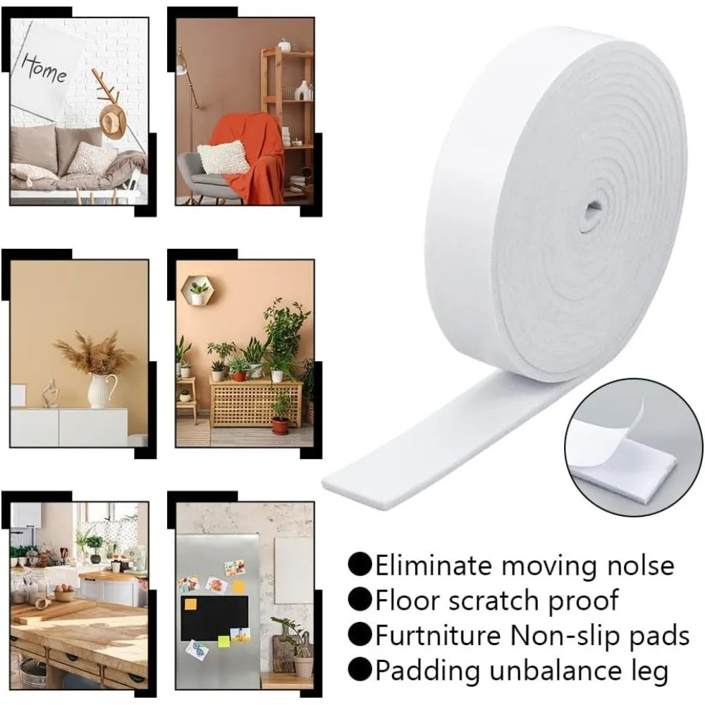 Self-Adhesive Felt Tape 164ft White Furniture Floor Protector