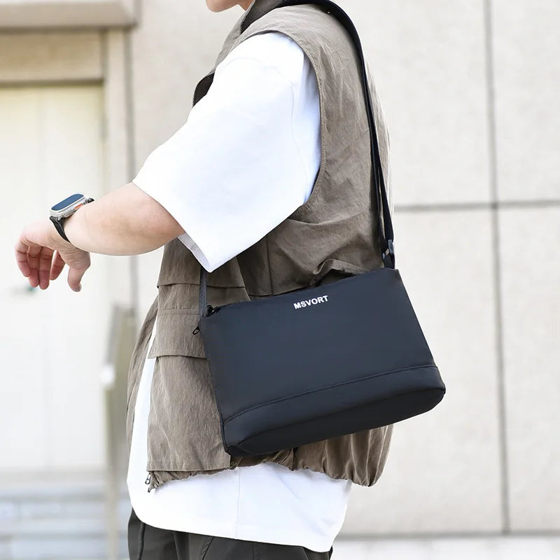 Men's Lightweight Oxford Crossbody Shoulder Bag – Black