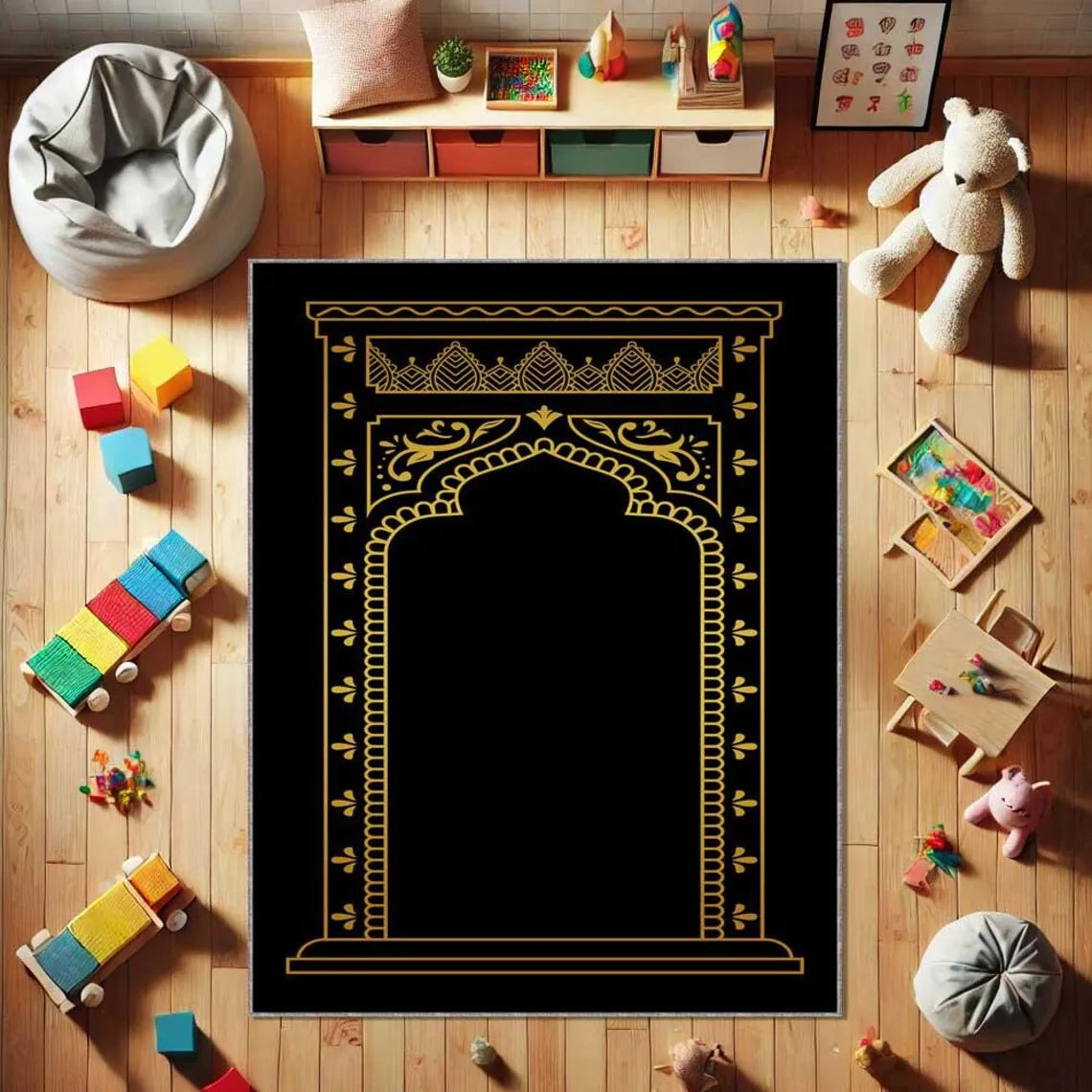 Islamic Prayer Rug – Gold Mihrab Arch Pattern Muslim Mat