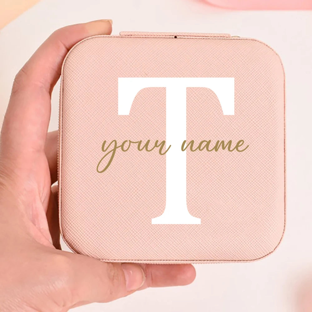 Personalized Faux Leather Jewelry Box – Custom Name & Initial