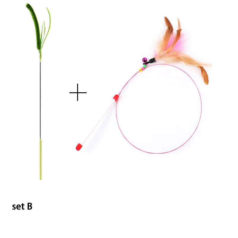 Cat Teaser Wand Set – Feather & Bell Interactive Cat Toy