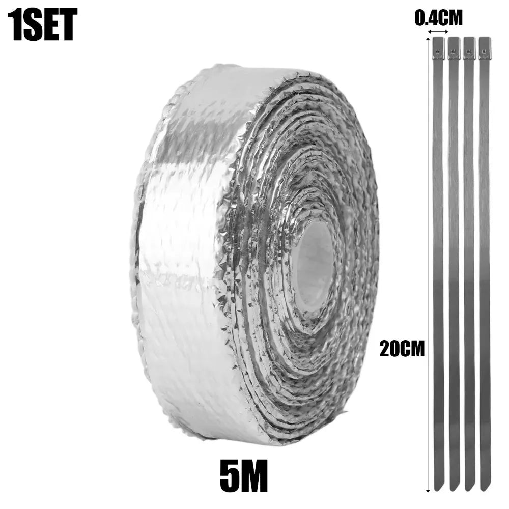 5M Fiberglass Exhaust Pipe Heat Wrap Tape | Aluminum Foil