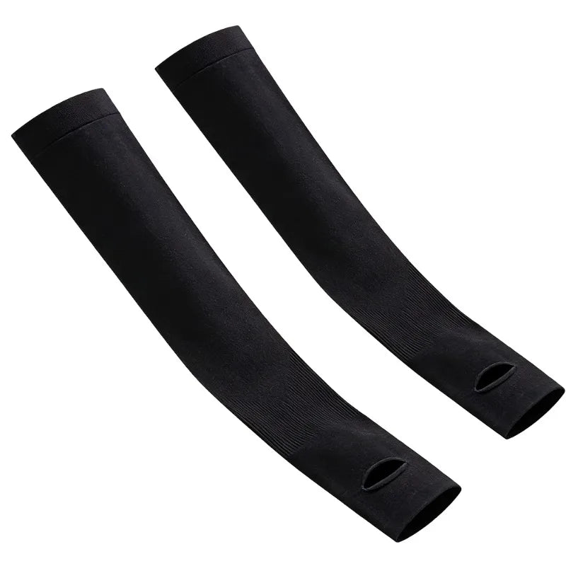 Cooling Ice Silk Arm Sleeves – UV Sun Protection Thumb Hole