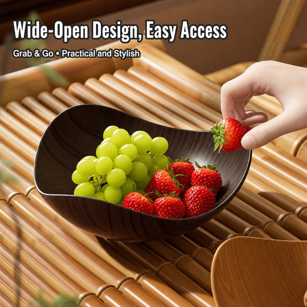 Triangular Wood Grain Serving Bowl – Stackable Snack & Fruit Dish