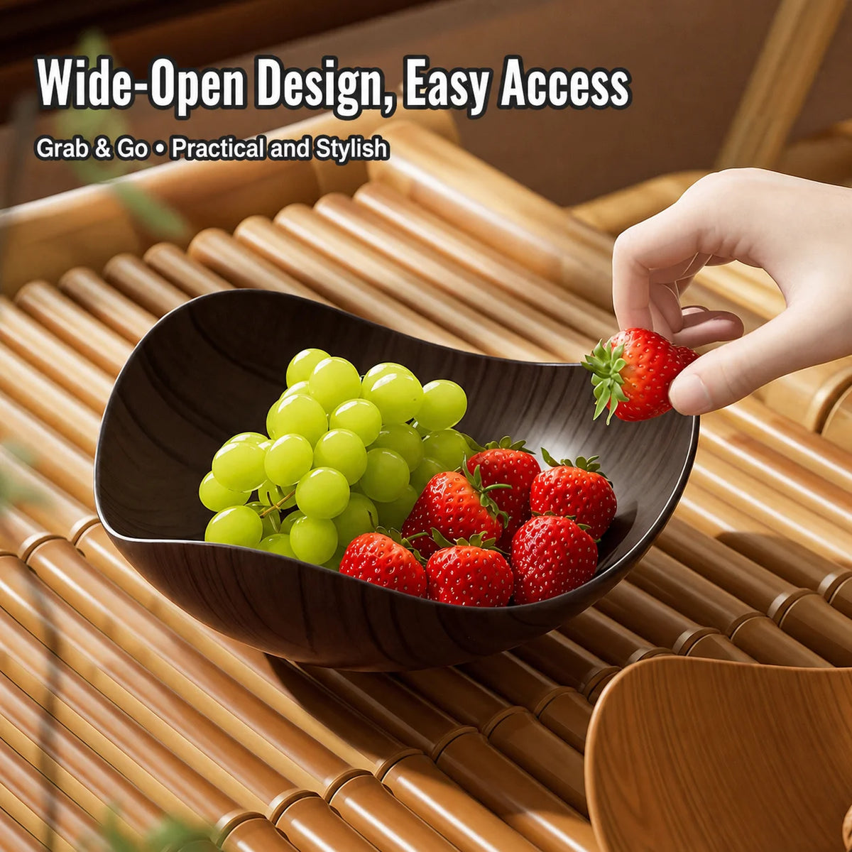 Triangular Wood Grain Serving Bowl – Stackable Snack & Fruit Dish