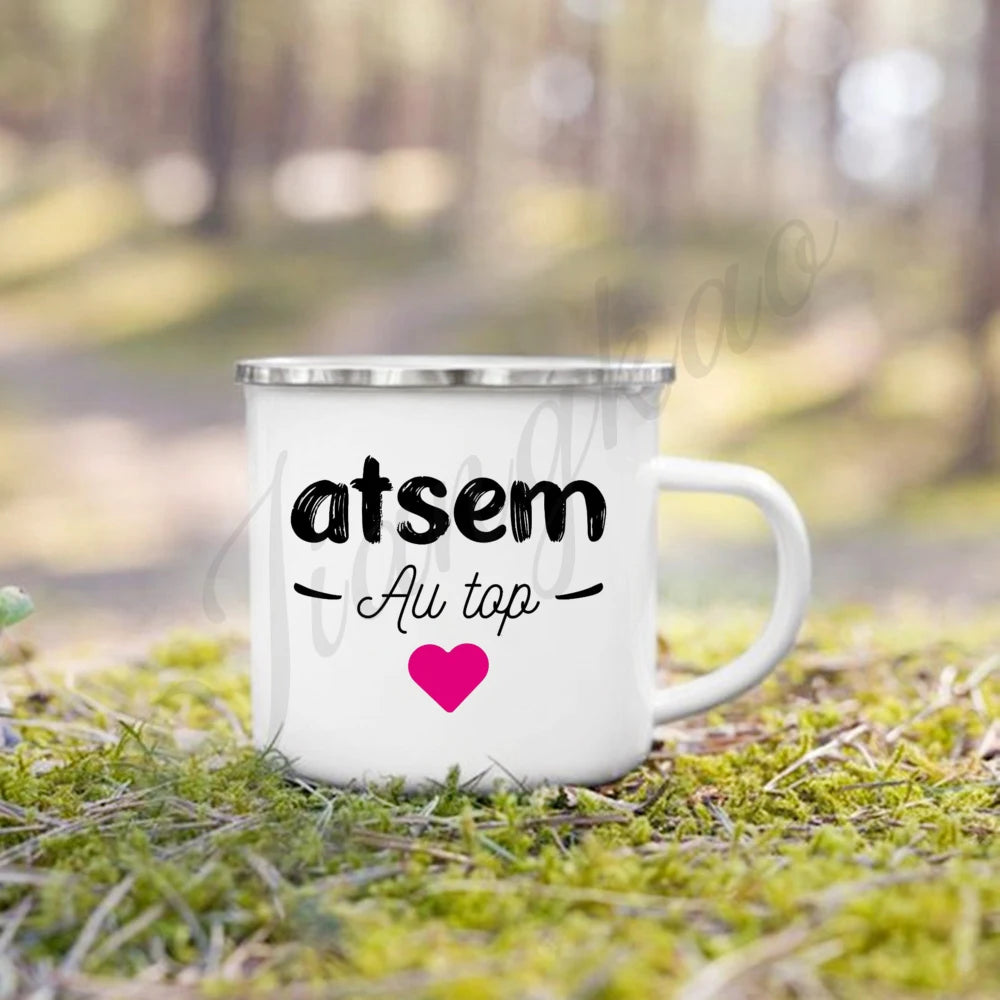Teacher Gift Enamel Coffee Mug – Vintage Cartoon Print