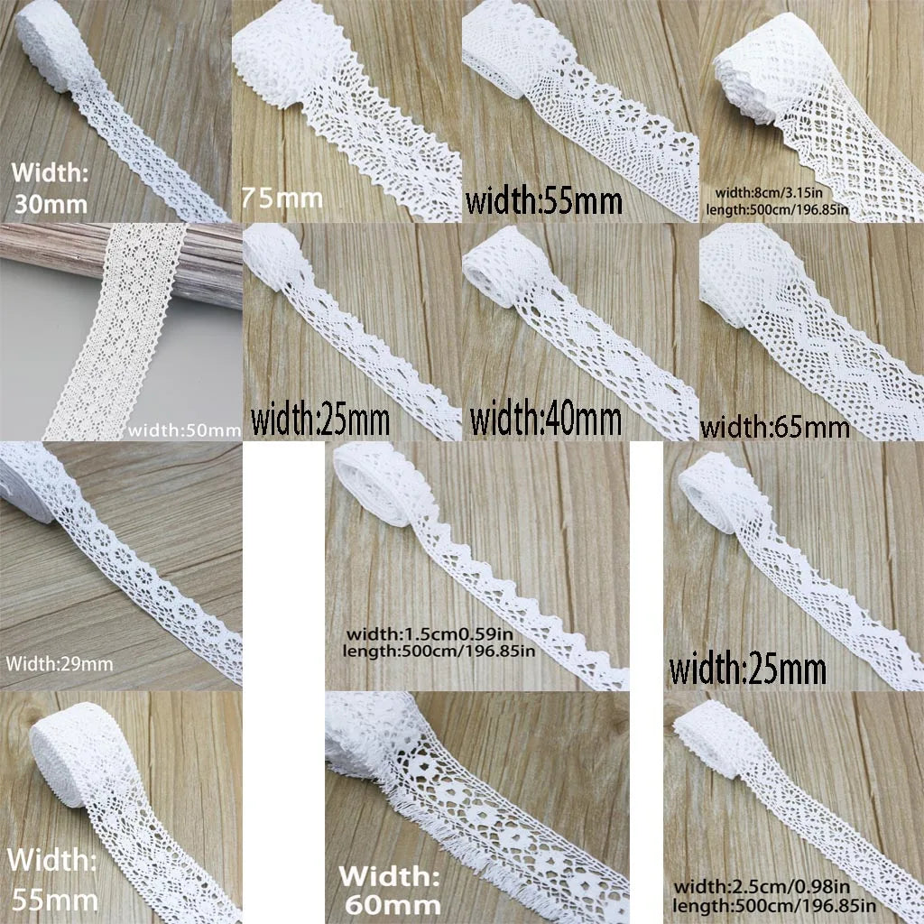 5M White Cotton Embroidered Lace Trim – DIY Sewing Ribbon