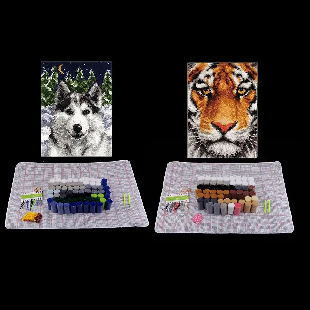 DIY Latch Hook Kit – Printed Canvas Rug, Pillow & Tapestry Set
