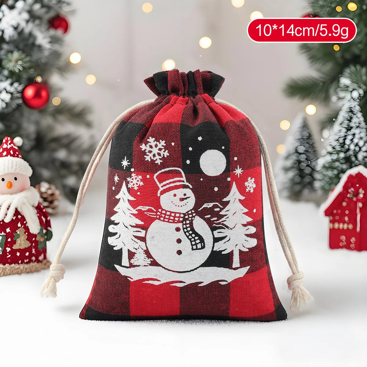Christmas Plaid Drawstring Bag – Cotton Gift & Candy Bag