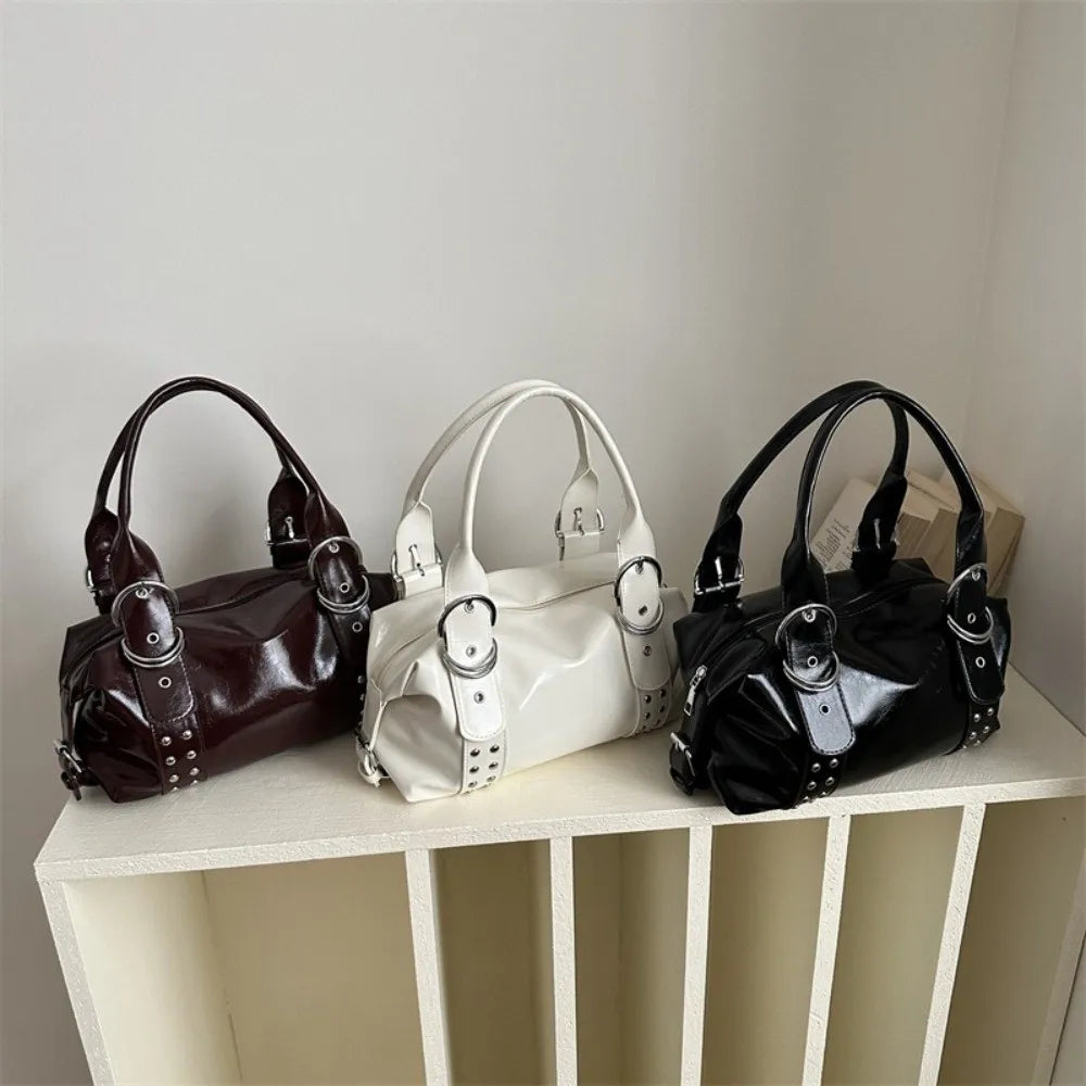 Y2K PU Leather Rivet Shoulder Bag – Women's Fashion Tote