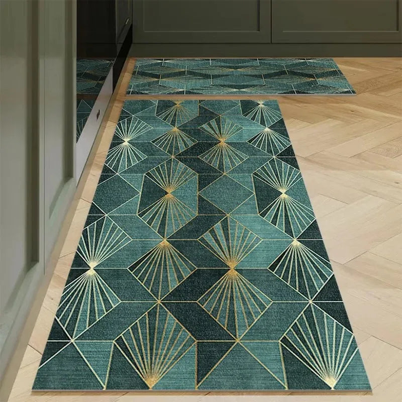 Black White Herringbone Kitchen Mat Set – Non-Slip, Washable