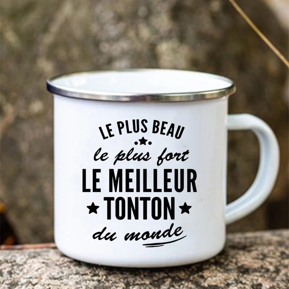 Super Tonton Papy Enamel Camping Mug – Father's Day Gift